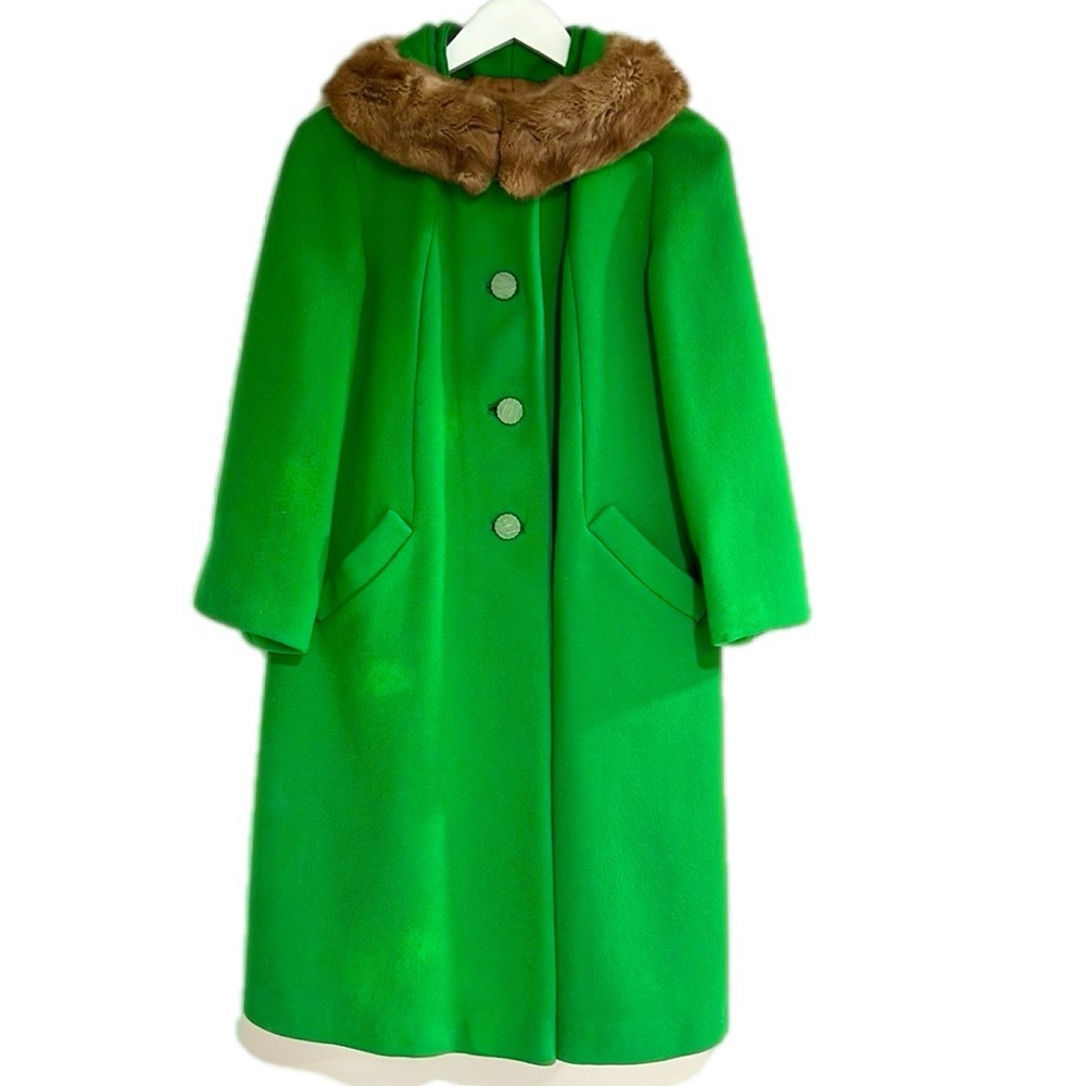 Vintage 1960’s Annshire Fur Trim Coat Medium Large Green Car